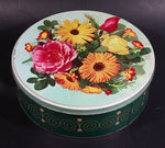 Vintage Round McVitie's Marigold Assorted Biscuits Floral Flowers Green Tin Container - Treasure Valley Antiques & Collectibles