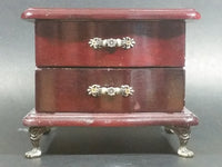 Secret Treasures Small Footed Wooden Jewelry Box with Flower Etched Heart Shaped Glass Hinged Lid - Treasure Valley Antiques & Collectibles