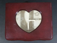Secret Treasures Small Footed Wooden Jewelry Box with Flower Etched Heart Shaped Glass Hinged Lid - Treasure Valley Antiques & Collectibles