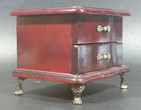 Secret Treasures Small Footed Wooden Jewelry Box with Flower Etched Heart Shaped Glass Hinged Lid - Treasure Valley Antiques & Collectibles