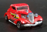 Rare 1987 Hot Wheels 3-Window '34 Red w/ Yellow White Black ZZ Die Cast Toy Car Hot Rod Vehicle