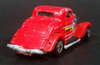 Rare 1987 Hot Wheels 3-Window '34 Red w/ Yellow White Black ZZ Die Cast Toy Car Hot Rod Vehicle