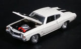 2003 Johnny Lightning 1971 Chevy Chevelle SS White w/ Black Stripes Die Cast Toy Car Vehicle w/ Opening Hood - Treasure Valley Antiques & Collectibles