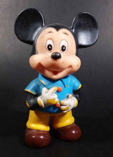 Vintage Walt Disney Productions 7" Mickey Mouse in Blue & Yellow Rubber Squeeze Toy Figure - Treasure Valley Antiques & Collectibles