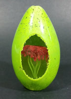 Vintage Green Egg Shaped Art Glass Paperweight w/ Red Flower Bouquet Inside - Treasure Valley Antiques & Collectibles