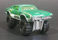 2010 Hot Wheels Attack Pack Olds 442 Metalflake Green Die Cast Lifted Toy Muscle Car Vehicle