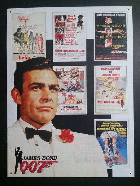 Vintage 1988 James Bond 007 Series Sean Connery Actor White 11" x 16" Tin Metal Sign - Treasure Valley Antiques & Collectibles