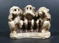 Antique Wise Monkeys Hear No Evil, Speak No Evil, See No Evil Small Bone Carving - Signed - Treasure Valley Antiques & Collectibles