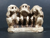 Antique Wise Monkeys Hear No Evil, Speak No Evil, See No Evil Small Bone Carving - Signed - Treasure Valley Antiques & Collectibles