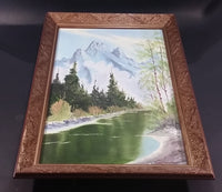 Signed Painting of a Creek or River with a Mountain View Wood Framed on 16" x 24" Canvas - By D. Neufeld - Treasure Valley Antiques & Collectibles