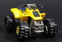 1988 Hot Wheels Suzuki Quadracer Yellow Die Cast ATV Toy Vehicle - Error Rear Wheels are Black Construction Tires - Treasure Valley Antiques & Collectibles