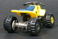 1988 Hot Wheels Suzuki Quadracer Yellow Die Cast ATV Toy Vehicle - Error Rear Wheels are Black Construction Tires - Treasure Valley Antiques & Collectibles