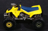 1988 Hot Wheels Suzuki Quadracer Yellow Die Cast ATV Toy Vehicle - Error Rear Wheels are Black Construction Tires - Treasure Valley Antiques & Collectibles