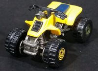 1988 Hot Wheels Suzuki Quadracer Yellow Die Cast ATV Toy Vehicle - Error Rear Wheels are Black Construction Tires - Treasure Valley Antiques & Collectibles