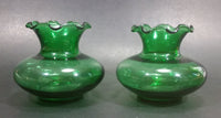 Set of 2 Dark Emerald Green 3" Tall Depression Glass Fluted Ruffle Top Vases - Treasure Valley Antiques & Collectibles