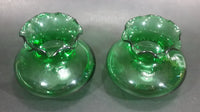 Set of 2 Dark Emerald Green 3" Tall Depression Glass Fluted Ruffle Top Vases - Treasure Valley Antiques & Collectibles