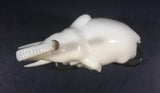 Vintage White Ivory Look Plastic Elephant on Rock Looking Stand with Trunk Up Made in Hong Kong - Treasure Valley Antiques & Collectibles