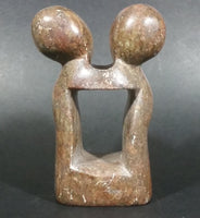 Carved Solid Brown Soapstone Embracing Hugging People Decorative Sculpture - Treasure Valley Antiques & Collectibles