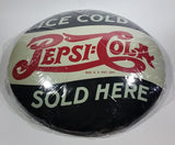 New 2018 Vintage Style Ice Cold Pepsi Cola Sold Here Soda Pop Beverage Round Metal Button Sign - Treasure Valley Antiques & Collectibles