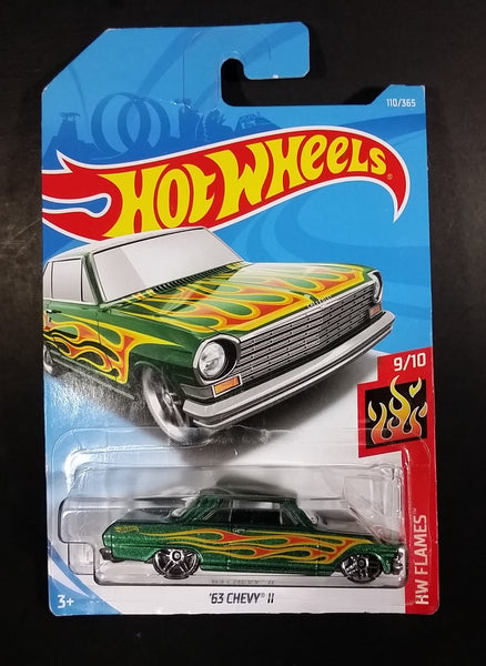 2018 Hot Wheels HW Flames '63 Chevy II Green Die Cast Toy Muscle Car Vehicle - New in Package Sealed - Treasure Valley Antiques & Collectibles