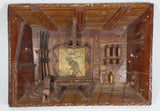 Antique Handmade Wooden Carved Folk Art Hunting Cabin Deer Guns Diorama Wall Display 3D Shadow Box