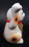 Vintage Chinese Good Luck Cat Kitty Waving Ceramic Figurine White with Gold Vest and Sign - Treasure Valley Antiques & Collectibles