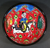 Vintage Hand Painted Turkish Red Ceramic 5" Bowl of Horseman in the Desert - Treasure Valley Antiques & Collectibles