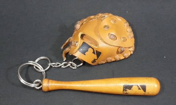 MLB Major Leage Baseball Miniature Glove and Wooden Bat Key Chain Sports Collectible - Treasure Valley Antiques & Collectibles