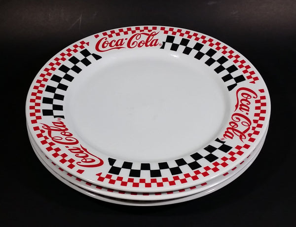 Set of 3 Gibson 2002 Coca-Cola Coke Soda Pop Retro Checkered Ceramic 10 1/2 " Dinner Plates - Treasure Valley Antiques & Collectibles