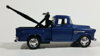 Kinsmart 1955 Chevy Stepside Pickup Tow Truck Blue Friction Pull Back Die Cast Toy Car Vehicle with Opening Doors - Missing the hook and the strings - Treasure Valley Antiques & Collectibles