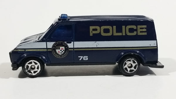 VHTF Vintage Golden Wheels Police Van Paddy Wagon 76 City of Golden Wheels Dark Blue Die Cast Toy Car Emergency Vehicle - Treasure Valley Antiques & Collectibles