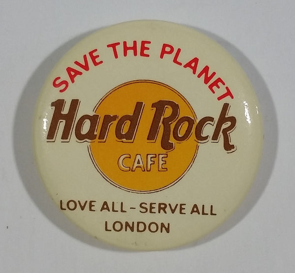 Vintage Hard Rock Cafe Save The Planet Love All - Serve All London Round Collectible Souvenir Pin - Treasure Valley Antiques & Collectibles