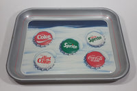1986 Enjoy Coca-Cola Diet Coke Sprite Soda Pop "Snow Cap Tray" Silver Metal Beverage Serving Tray - Treasure Valley Antiques & Collectibles