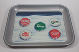 1986 Enjoy Coca-Cola Diet Coke Sprite Soda Pop "Snow Cap Tray" Silver Metal Beverage Serving Tray - Treasure Valley Antiques & Collectibles