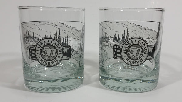 Set of 2 1942-1992 Alaska Canada Highway 50th Anniversary Scotch Whiskey Glass Cups - Treasure Valley Antiques & Collectibles