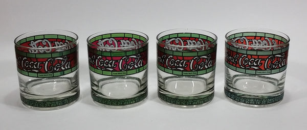 Set of 4 Vintage Collectible Coca-Cola Coke Soda Pop Beverage Red Green Stained Glass Cups - Treasure Valley Antiques & Collectibles