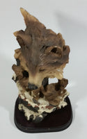 Meerchi MRH Wolf Wolves Pups Resin Sculpture on a Wooden Base - 10 1/4" Tall - Treasure Valley Antiques & Collectibles