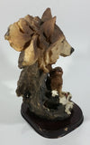 Meerchi MRH Wolf Wolves Pups Resin Sculpture on a Wooden Base - 10 1/4" Tall - Treasure Valley Antiques & Collectibles
