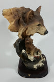 Meerchi MRH Wolf Wolves Pups Resin Sculpture on a Wooden Base - 10 1/4" Tall - Treasure Valley Antiques & Collectibles