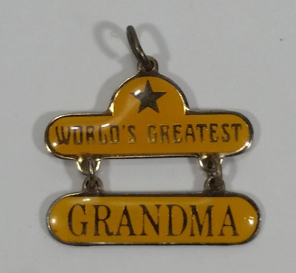 Western Style World's Greatest Grandma Yellow Enamel Key Chain Pendant Charm - Treasure Valley Antiques & Collectibles