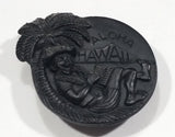 Vintage 1970s Coco Joes Aloha Hawaii Palm Tree Beach Lounging Black Plastic Fridge Magnet - Treasure Valley Antiques & Collectibles