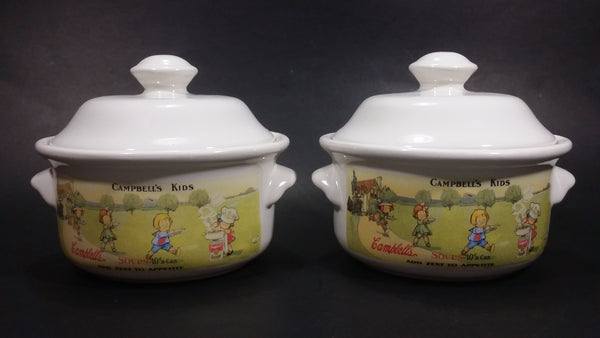 1996 Westwood Campbell's Kid's Ceramic Soup Bowls With Lids and Handles Set of 2 - Treasure Valley Antiques & Collectibles