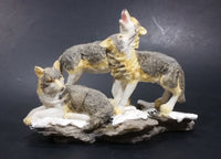Wolf Pack of 3 Wolves on Snow Covered Rocks Decorative Resin Sculpture Figurine Made in China - Treasure Valley Antiques & Collectibles