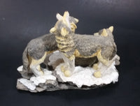 Wolf Pack of 3 Wolves on Snow Covered Rocks Decorative Resin Sculpture Figurine Made in China - Treasure Valley Antiques & Collectibles