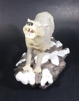 Wolf Howling On Snow Covered Rocks Heavy Resin Sculpture - 7" Tall - Treasure Valley Antiques & Collectibles