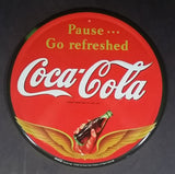 2002 Coca-Cola Coke Soda Pop Beverage Pause... Go Refreshed Round 12" Lithographed Steel Metal Collector Sign - Treasure Valley Antiques & Collectibles