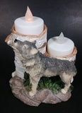 Wolves Lone Wolf Birch Tree Stumps Double Resin Candle Holder Wildlife Collectible - Treasure Valley Antiques & Collectibles