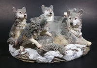 Wolf Pack Wolves Family with Pups Round Center Based Resin Decorative Candle Holder Wildlife Collectible - Treasure Valley Antiques & Collectibles