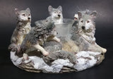 Wolf Pack Wolves Family with Pups Round Center Based Resin Decorative Candle Holder Wildlife Collectible - Treasure Valley Antiques & Collectibles