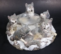 Wolf Pack Wolves Family with Pups Round Center Based Resin Decorative Candle Holder Wildlife Collectible - Treasure Valley Antiques & Collectibles